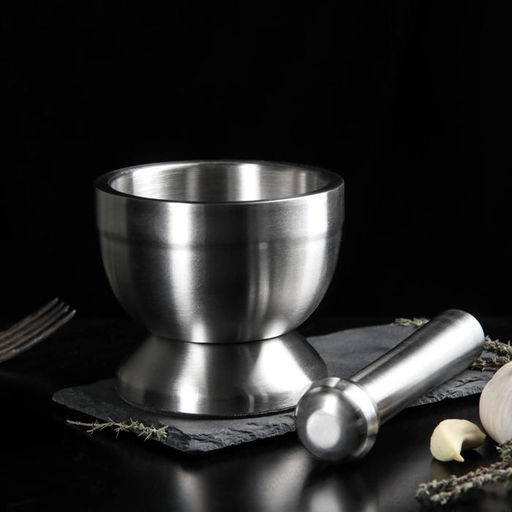 Ступка с пестиком Доляна Steel, d=10 см, нержавеющая сталь, серебристая фото 2