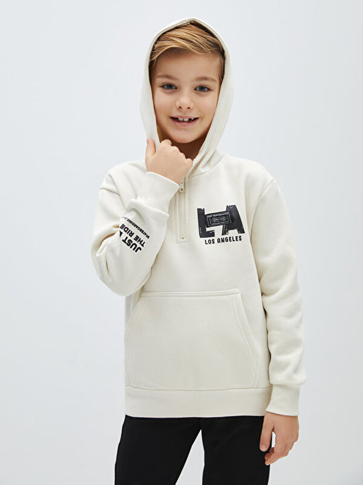 Bask?l? Uzun Kollu Erkek ?ocuk Hoodie - Waikiki фото 3