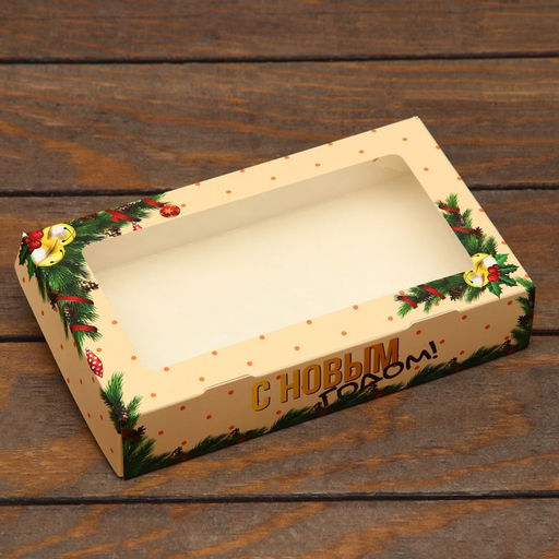 Цена за 5 шт. Коробка новогодняя складная «Праздничное настроение», 20×12×4 см с окном