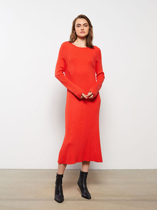 Bisiklet Yaka D?z Uzun Kollu Triko Elbise