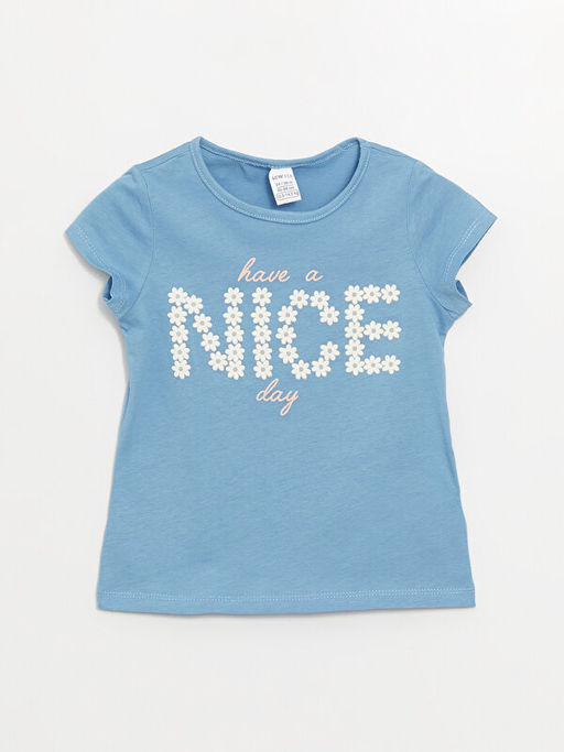 Bisiklet Yaka K?sa Kollu Bask?l? K?z Bebek Ti??rt