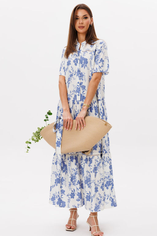 Платье Lars Style 1099 молочно-голубой принт