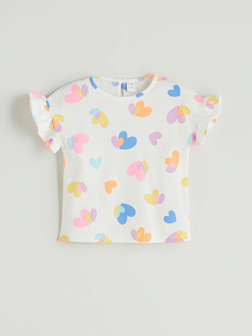 Kalp Bask?l? K?z ?ocuk Bluz ve ?ort 2li