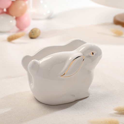 Салфетница Доляна «Зайка в золотом», 12×7×8.5 см, белая