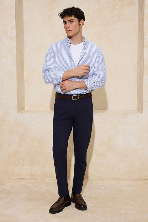 Lacivert Normal Kal_p/Regular Fit Fit Chino Boru Pa_a Mevsimlik Erkek DokumaPantolon TMNSS26PL00006