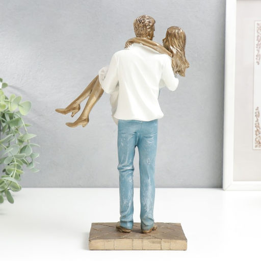 Фигура полистоун Влюблённые. Буду носить тебя на руках, бело-голубой под бронзу, 26?9?16 см