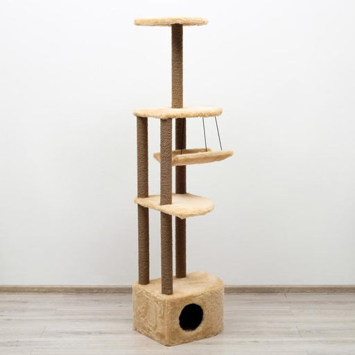 Комплекс для кошек с когтеточкой, угловой, с гамаком, 48 х 48 х 171 см, джут, искусственный мех, беж
