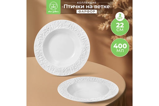 Набор суповых тарелок 2 пр. 22,5*22,5*4 см 400 мл Птички на ветке