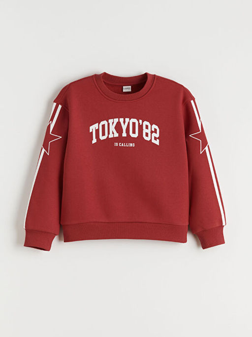 Bisiklet Yaka Tokyo Bask?l? K?z ?ocuk Sweatshirt