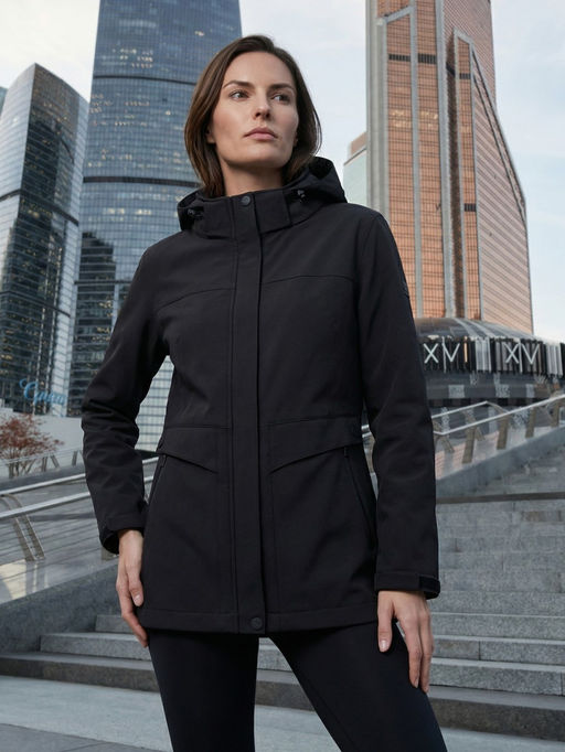 Ветровка женская софтшелл виндстоппер с капюшоном спортивная темно-синего цвета 9616_1TS - Valianly фото 37