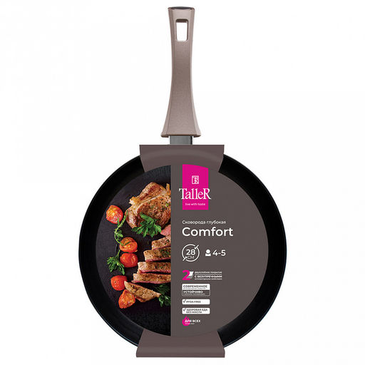 Сковорода с антипригарным покрытием д28см Комфорт, h7см, s2,5мм, дно д20,7см, s3мм, глубокая, штампованный алюминий, бакелитовая ручка, TalleR (Китай) Подходит для всех видов плит, включая индукционную. - Домашняя мода фото 5