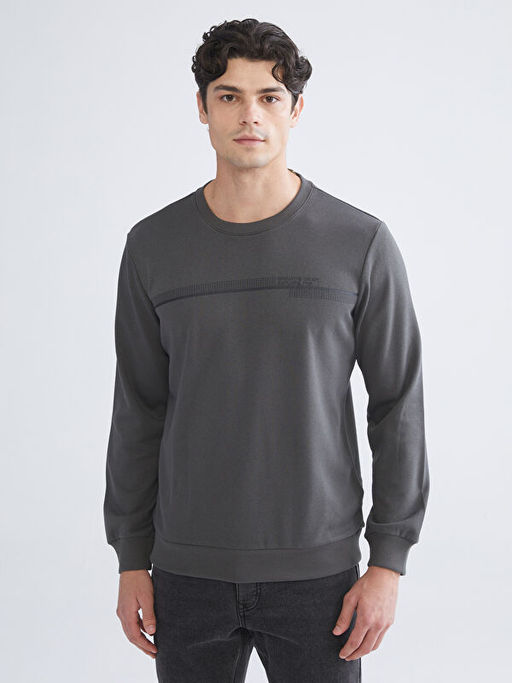 Bisiklet Yaka Bask?l? Erkek Sweatshirt