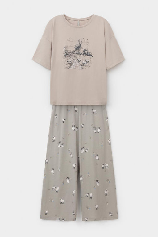 Е 20178/кремовый,овечки на лугу пижама жен - Very neat фото 2