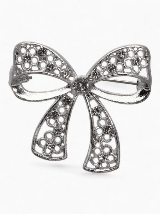 Брошь Бант, цвет белый в серебре