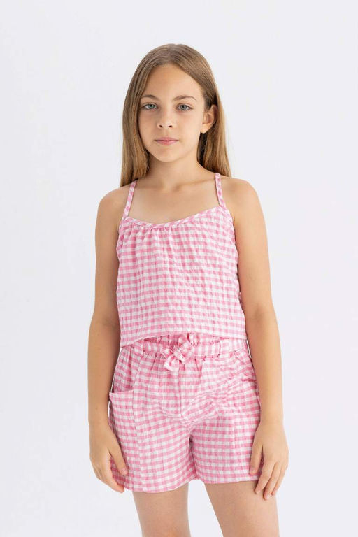 Блузка в клетку с бретелями для девочки - Defacto фото 4
