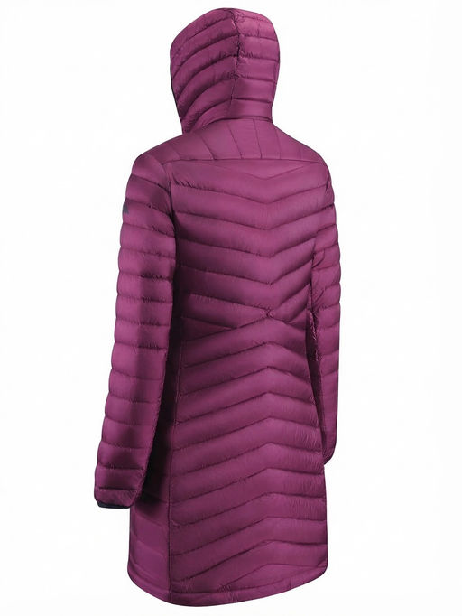 Куртка женская удлинённая стёганая с капюшоном и графеновой подкладкой бордового цвета 9628_1Bo