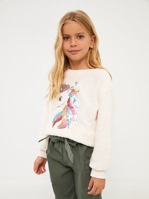 Bisiklet Yaka Pul ??lemeli Pel?? K?z ?ocuk Sweatshirt - Waikiki фото 2