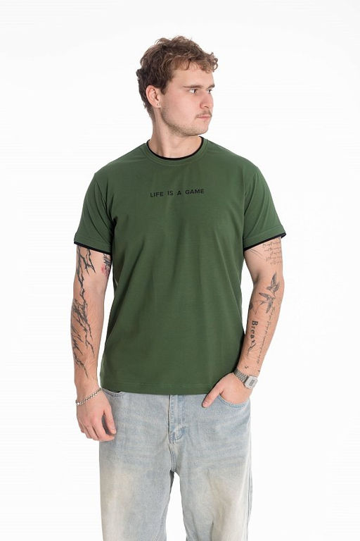 Футболка М125030Пх хаки/черный - Елена фото 3