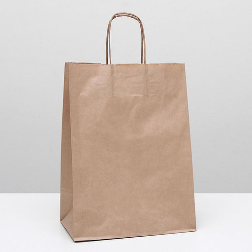 Цена за 20 шт. Пакет крафт без печати, круглая ручка 26×15×35 см