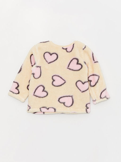 Bisiklet Yaka Uzun Kollu Desenli Pel?? K?z Bebek Pijama Tak?m?