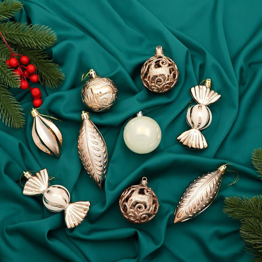 Ёлочные игрушки Торжество, новогодние, набор 28 шт., бело-золотой