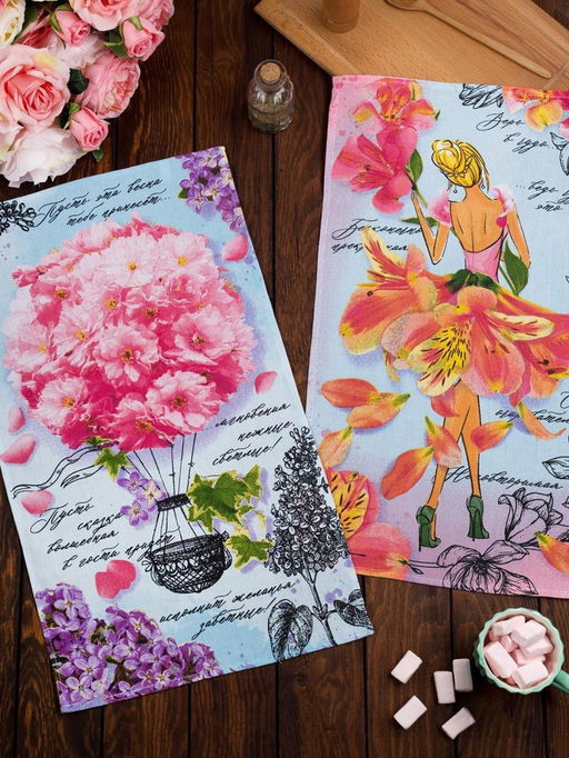 Цена за 2 шт. Полотенце кухонное Доляна Волшебная весна 34?60 см, рогожка, 100% хлопок, 160 г/м?