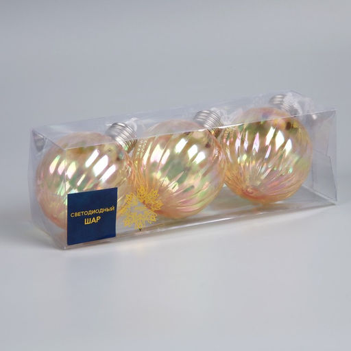 Набор ёлочных шаров Золотистые грани, 3 шт, d=7 см, 3 LED, от батареек AG139, свечение тёплое белое - Luazon lighting фото 4