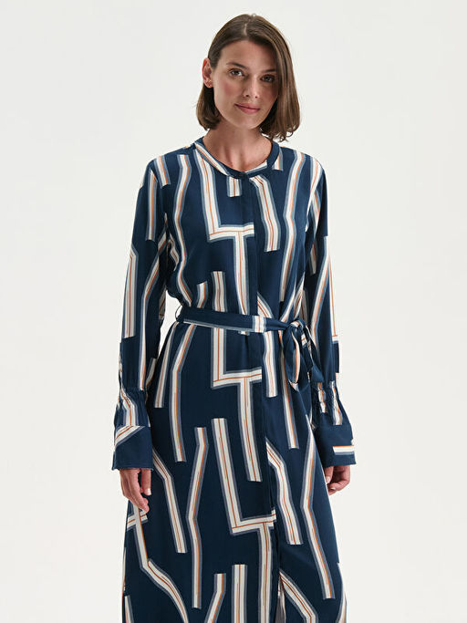 Bisiklet Yaka Desenli Elbise