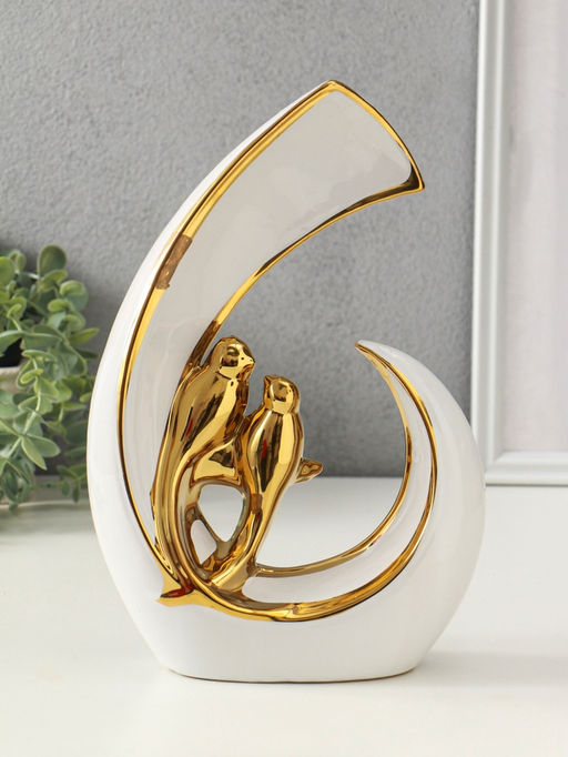 Сувенир керамика "Две птички. Абстракция" белый с золотом 8х20х29 см