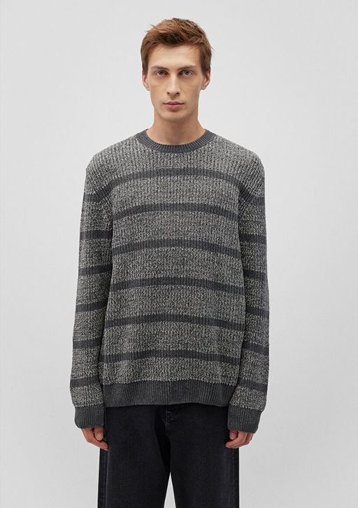 Cizgili Gri Kazak - Mavi фото 3