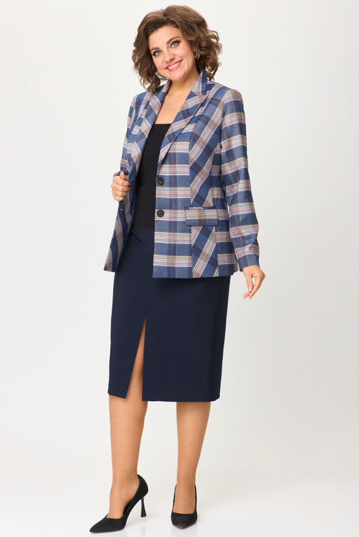 Костюм БелЭльСтиль 412/597 бело-синяя клетка + синий однотон фото 2