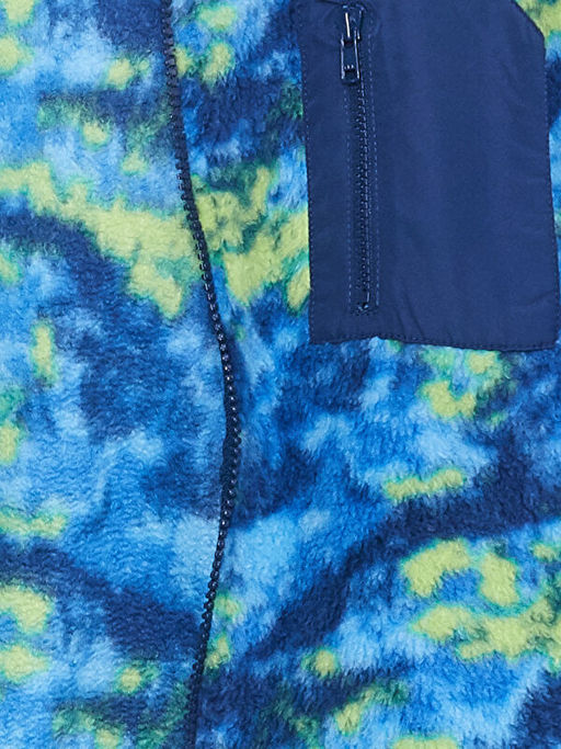 Dik Yaka Desenli Uzun Kollu Pel?? Erkek ?ocuk Fermuarl? Sweatshirt - Waikiki фото 3