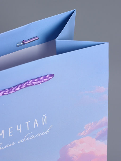 Пакет подарочный ламинированный «Мечтай выше облаков», голубой с сиреневым, 18×22.3×10 см