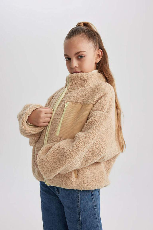 Плюшевый кардиган-бомбер с воротником-студентом для девочек - Defacto фото 8