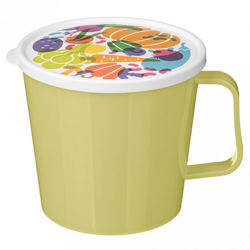Контейнер-кружка пластмассовый 0,75л, д11,2см, 10,5см, с крышкой, с клапаном, полипропилен, микс 1: зеленый, оранжевый, с декором, подходит для СВЧ (Россия) - Домашняя мода фото 2