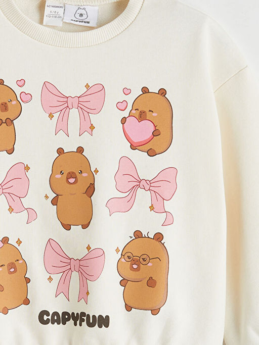 Bisiklet Yaka Capyfun Bask?l? K?z ?ocuk Sweatshirt