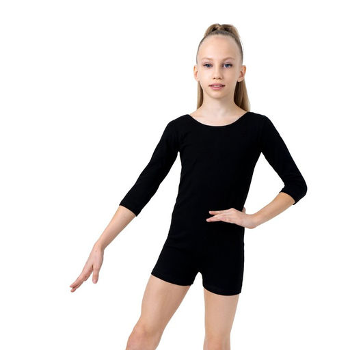 Купальник гимнастический Grace Dance, с шортами, с рукавом 3/4, р. 38, цвет чёрный  фото 3