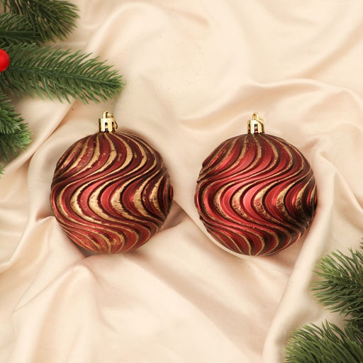 Ёлочные игрушки Ширин, шары новогодние, d=8 см, набор 2 шт., волна, бордово-золотой - Зимнее волшебство фото 2