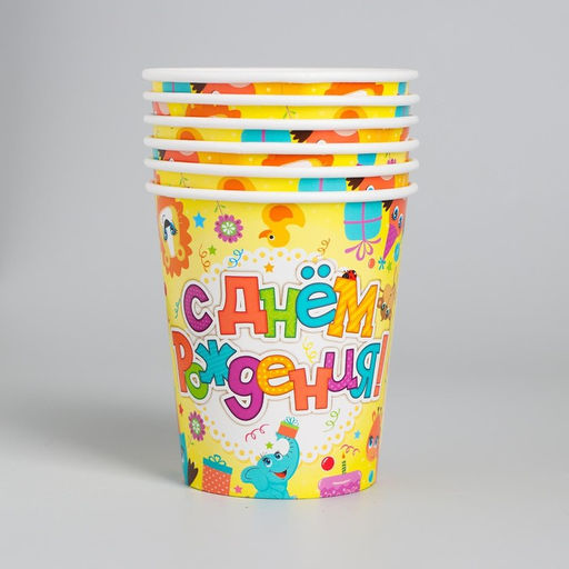 Набор бумажных стаканов С днём рождения, зверушки, 250 мл, 6 шт. - Страна карнавалия фото 2