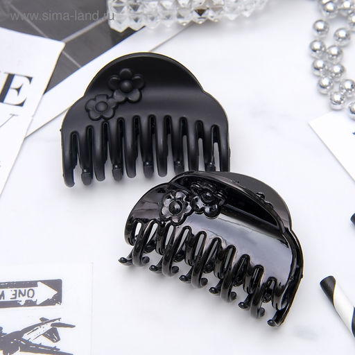 Цена за 12 шт. Крабик для волос «Ночка», два цветка, 6.8 см, матовый и глянец, МИКС