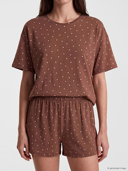 Kalp Desenli Kad?n ?ortlu Pijama Tak?m?