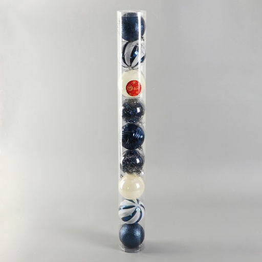 Ёлочные игрушки Мелодия, шары новогодние, d=8 см, набор 9 шт., полосы, бело-синий - Зимнее волшебство фото 4