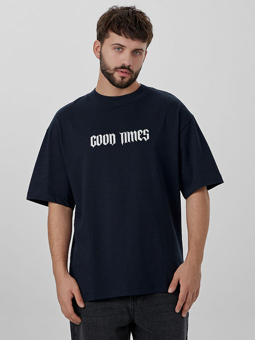 Футболка мужская синяя с надписью Good times