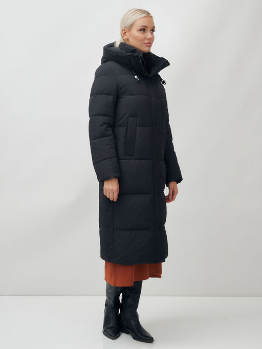 Пальто утепленное стеганное зимнее с капюшоном женское черного цвета 9601Ch - Holdluck фото 4