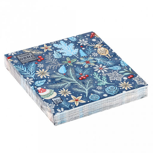 Салфетки бумажные Bouquet Home Collection Classic 33х33см, 3-х слойные, 20 штук в упаковке, 100% целлюлоза, Зимний орнамент (Россия)