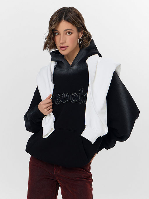 Худи женское черное с начесом и надписью Revolt - Mark formelle фото 8