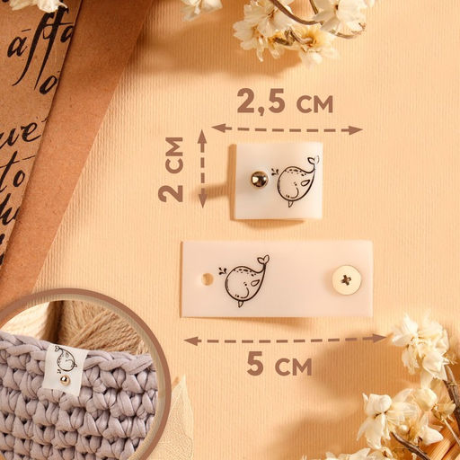 Бирка с кнопкой «Кит», 5 × 2 см, 10 шт, цвет белый/чёрный