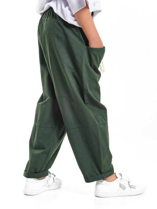 Брюки бананы свободные хлопок UD 7964 зеленый-хаки - Mini maxi фото 3