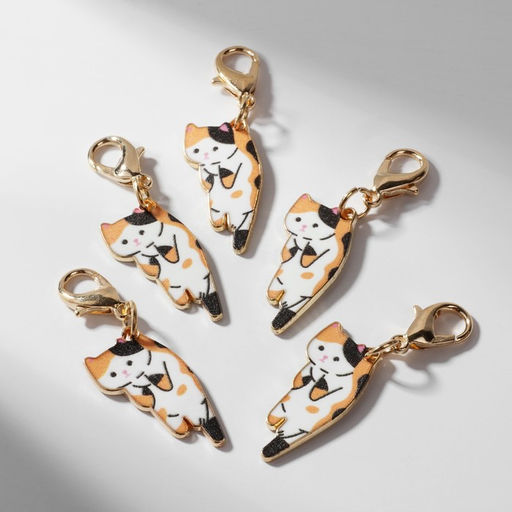 Цена за 5 шт. Шарм для браслета на карабине «Котёнок», цветной в золоте