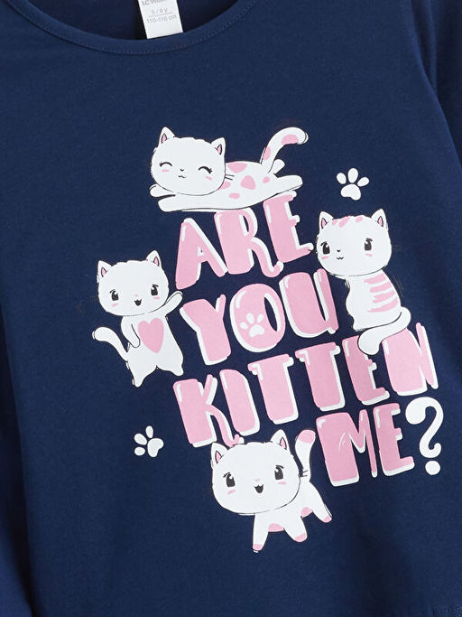 Bisiklet Yaka Bask?l? K?z ?ocuk Ti??rt